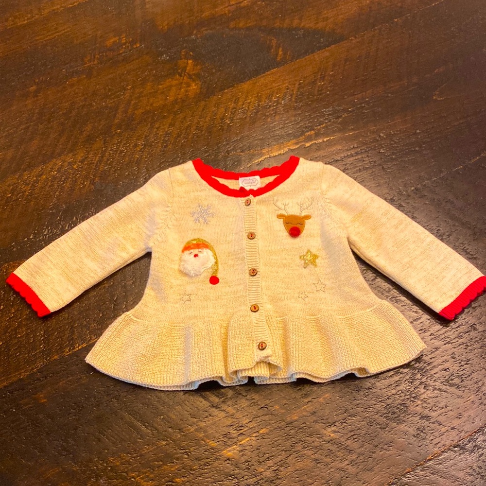 MudPie 9-12M Christmas baby girl sweater LIKE NEW Santa and Rudolph